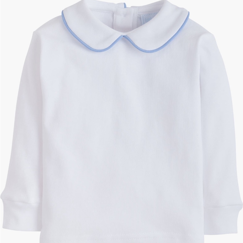 Little English White Long Sleeve Shirt with Blue Piping